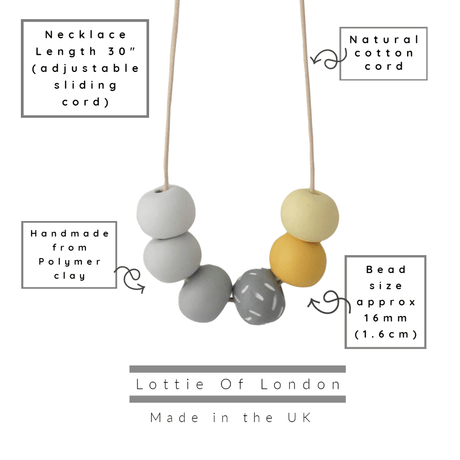 Long Bead Necklace In Grey & Yellow
