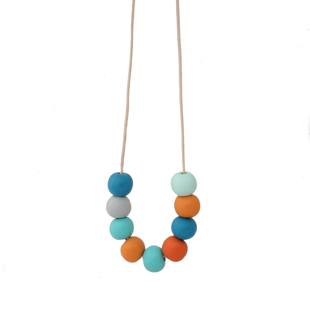 long bead necklace for women in turquoise and orange