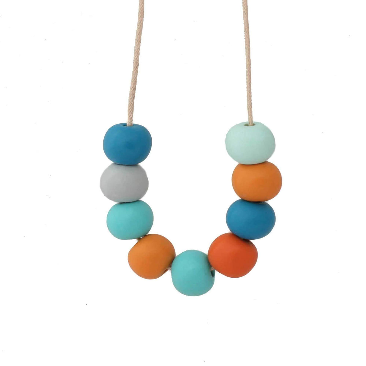 Adjustable long bead necklace for women in blue and orange