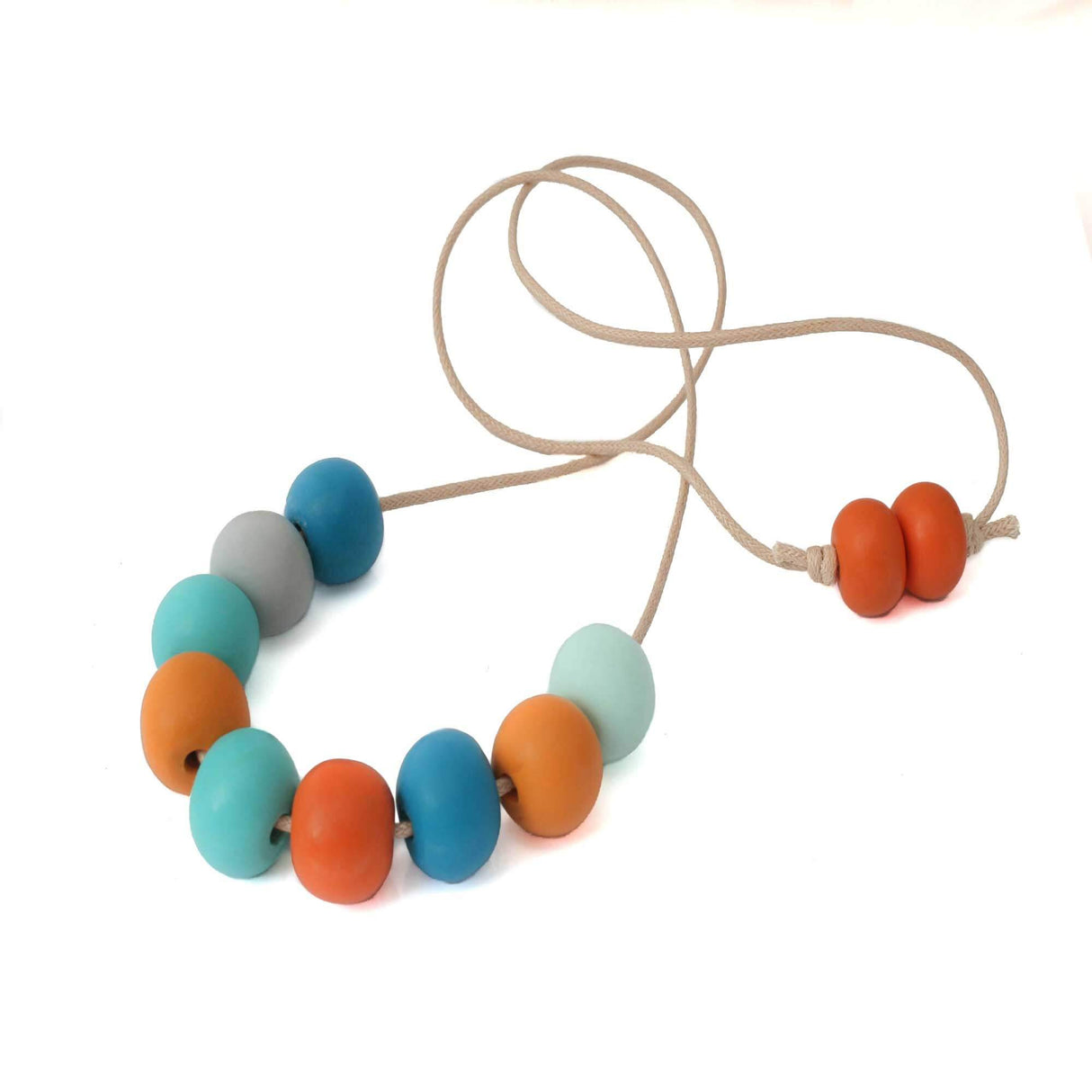 long bead necklace for women in turquoise and orange