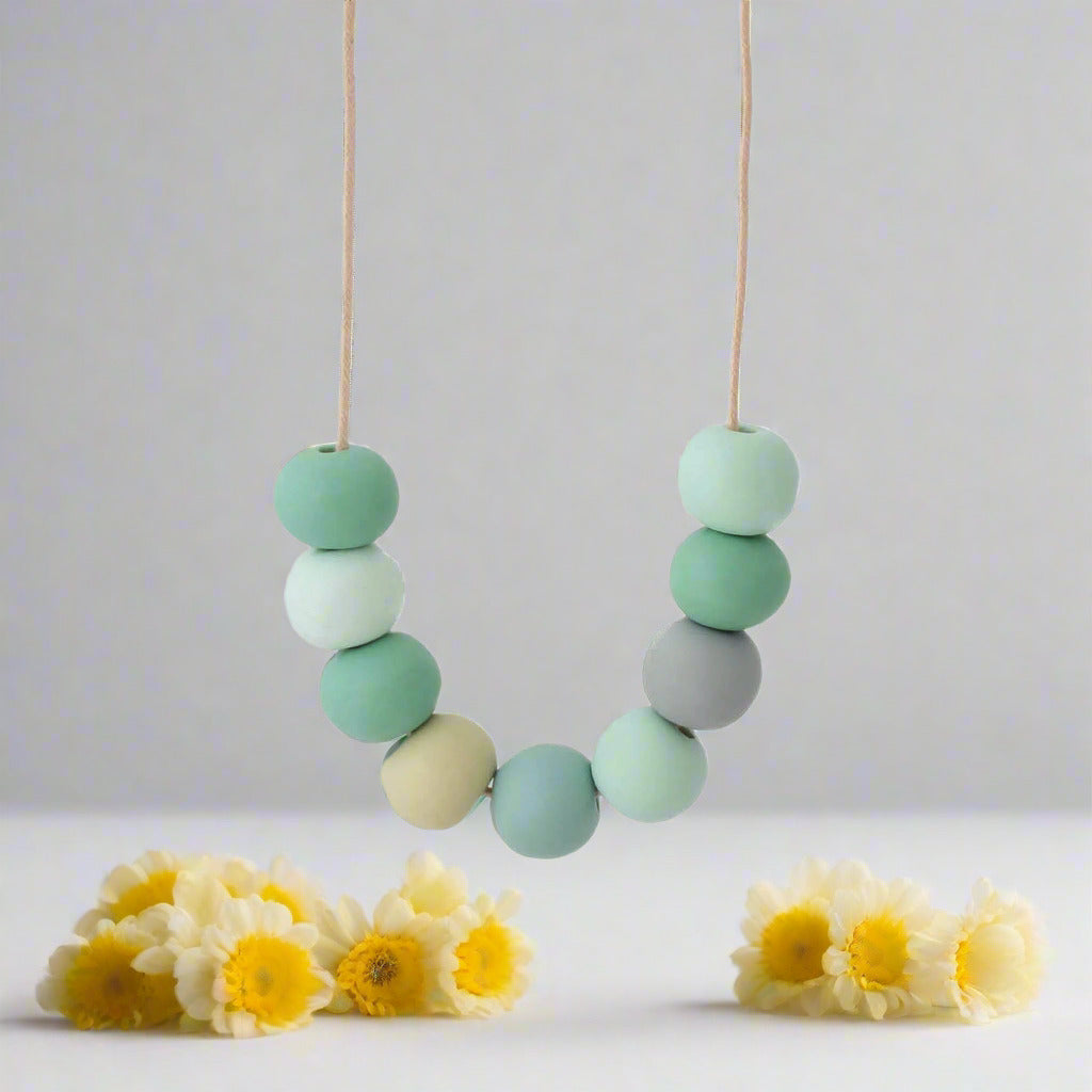 Long Bead Necklace in Green