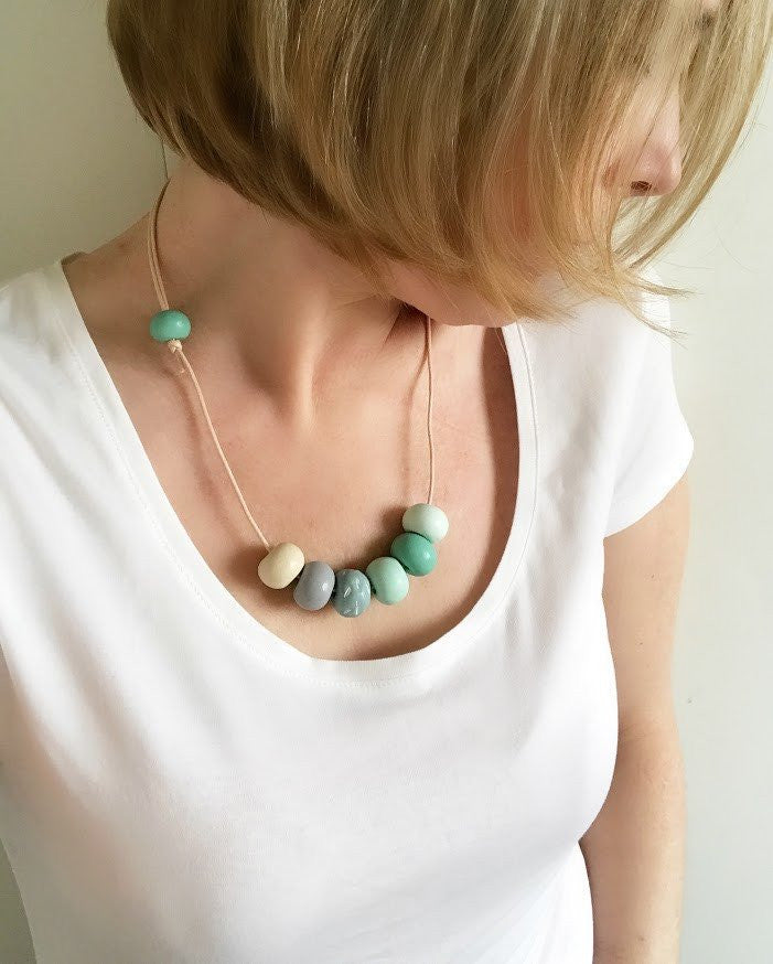 Long Bead Necklace in Green - Lottie Of London Jewellery