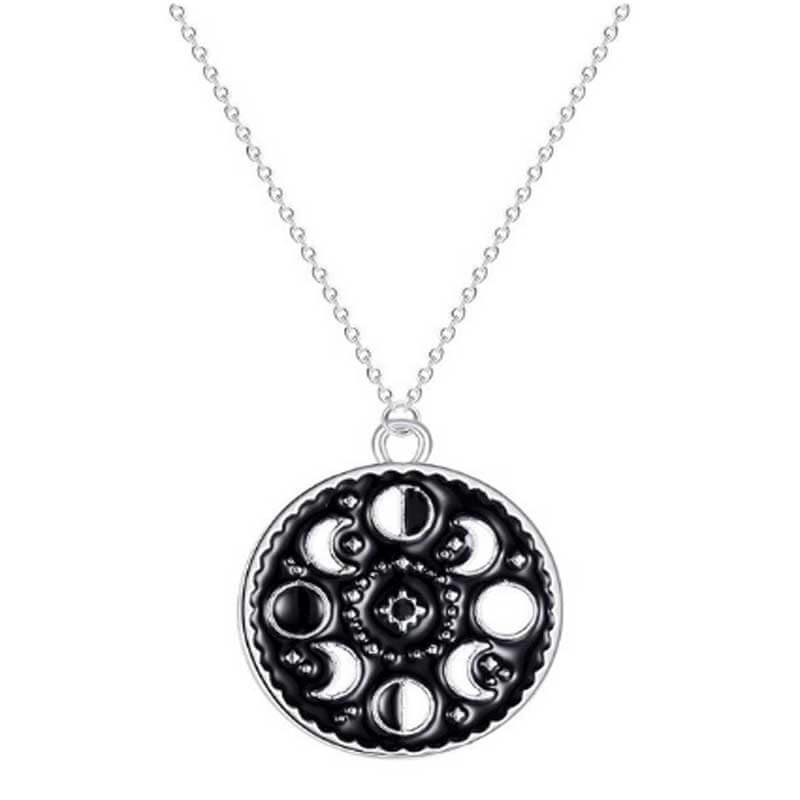 Moon phase pendant necklace for women in silver