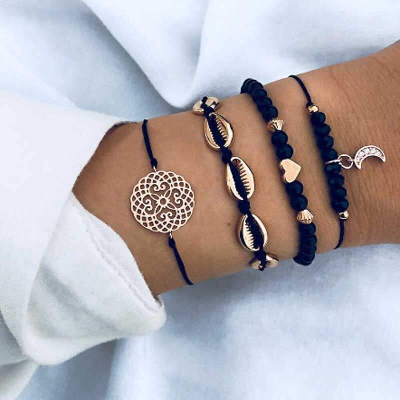 Boho Stacking Bracelets in Black - Lottie Of London Jewellery