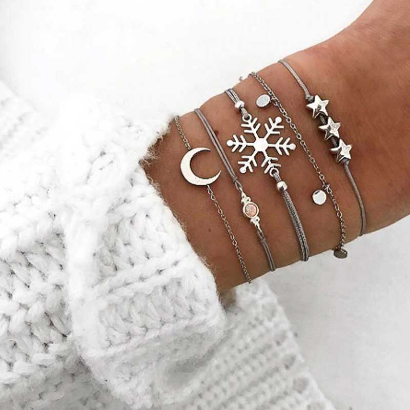 Snowflake Stacking Bracelets | Boho Jewellery - Lottie Of London Jewellery