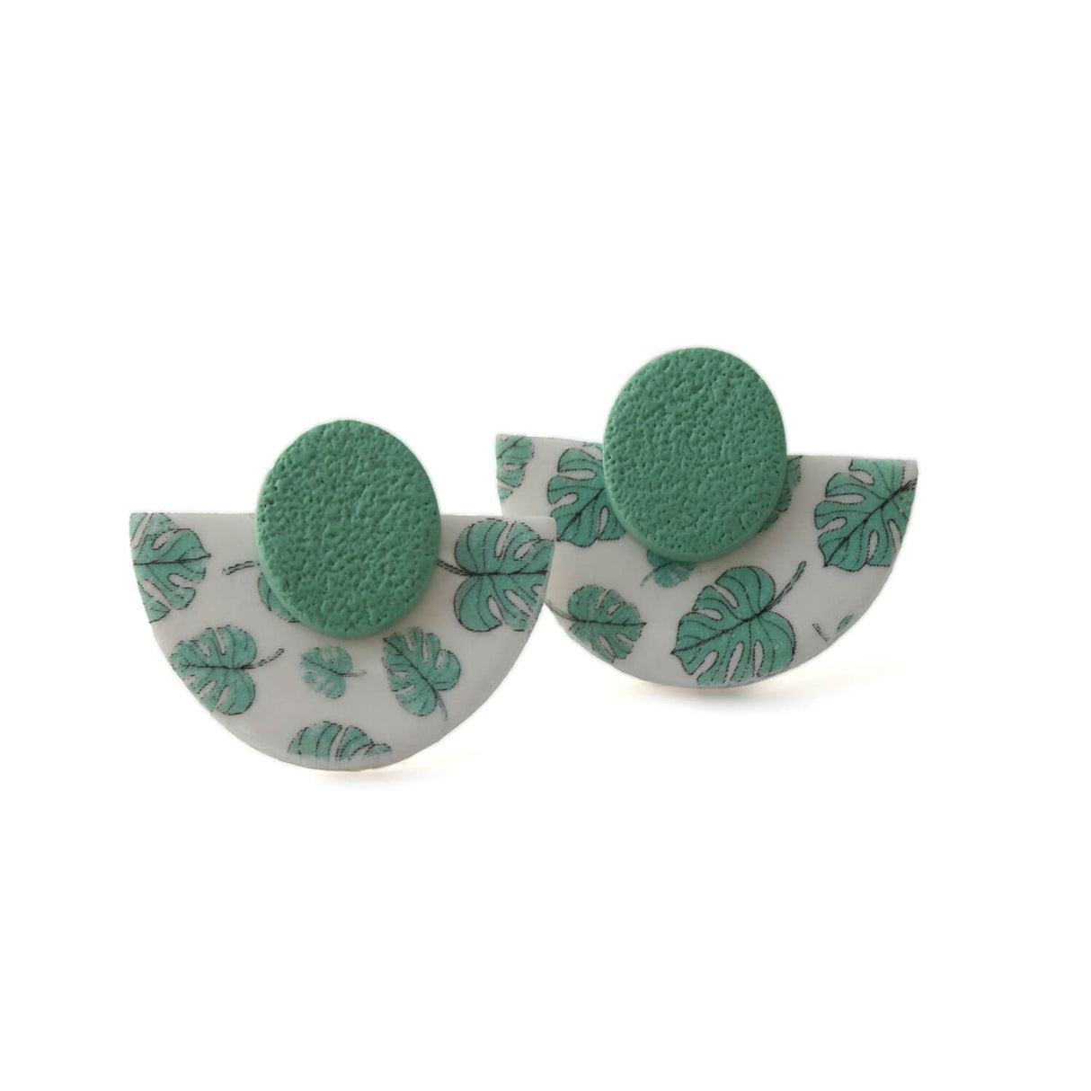 Art Deco Stud Earrings with Monstera Leaf Print