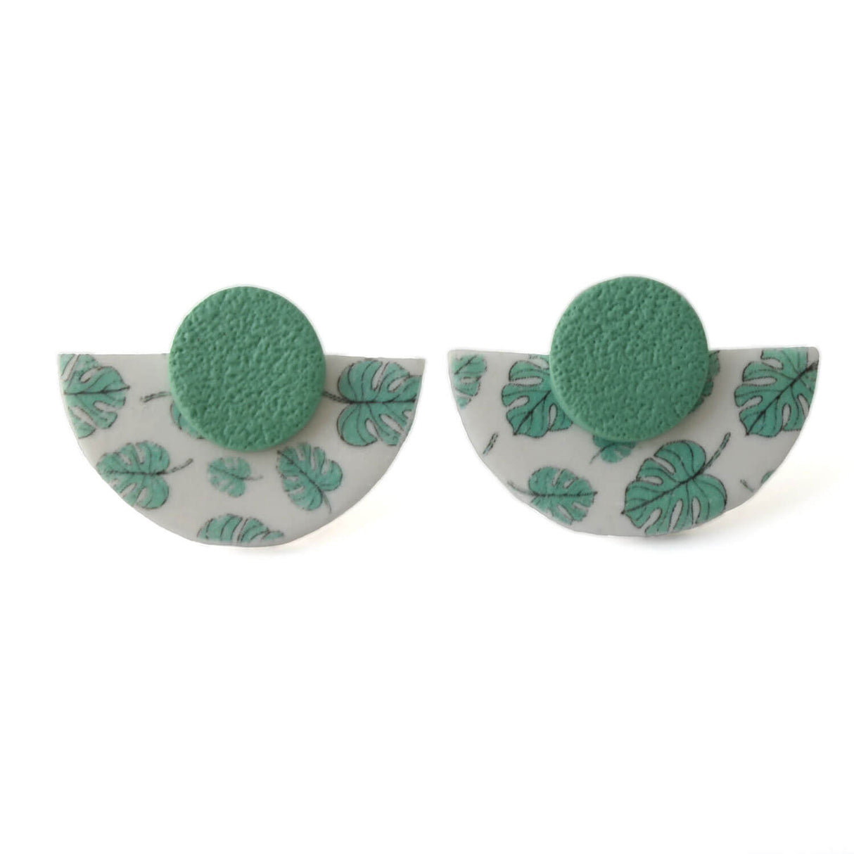 Art Deco Stud Earrings with Monstera Leaf Print