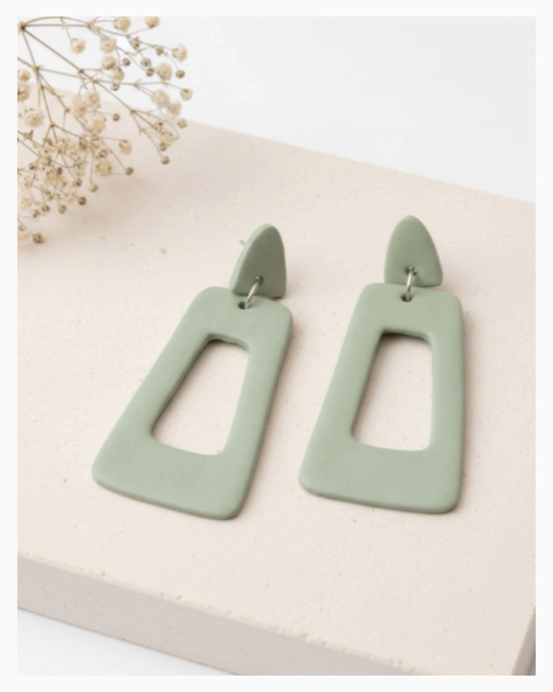 sage green geometric drop earrings – Lottie Of London Jewellery