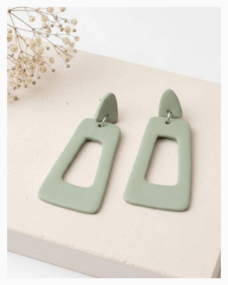 sage green geometric drop earrings – Lottie Of London Jewellery