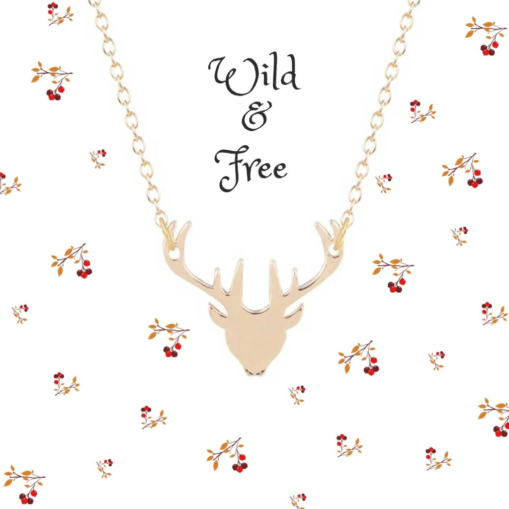 Gold stag pendant necklace at Lottie Of London Jewellery