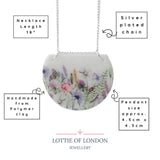 White Bib Pendant Necklace with Flower Meadow Print | Limited Edition