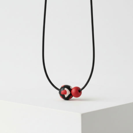 black red minimalist bead necklace, lifestyle image, jewellery at lottie of london