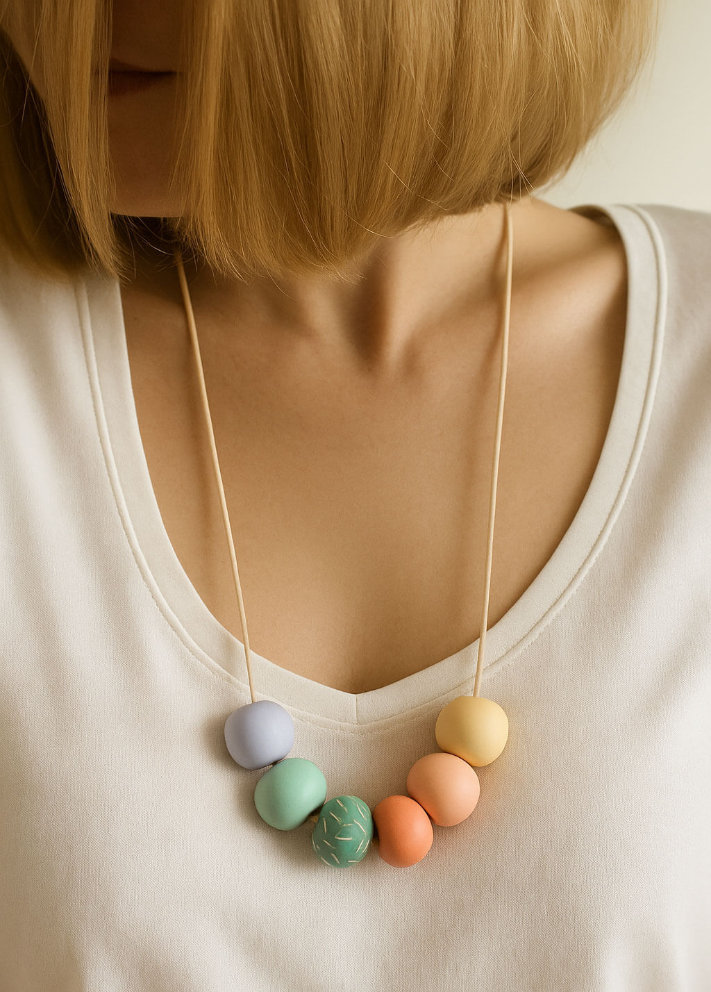 Colourful Bead Necklace | Adjustable Long Pastel Clay Necklace