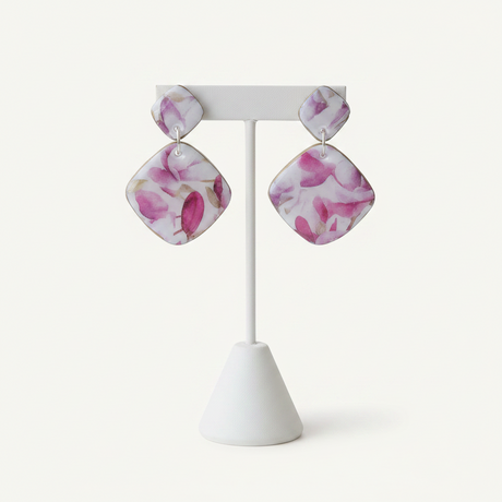 Purple Drop Earrings for Women with Floral Print | Limited Edition