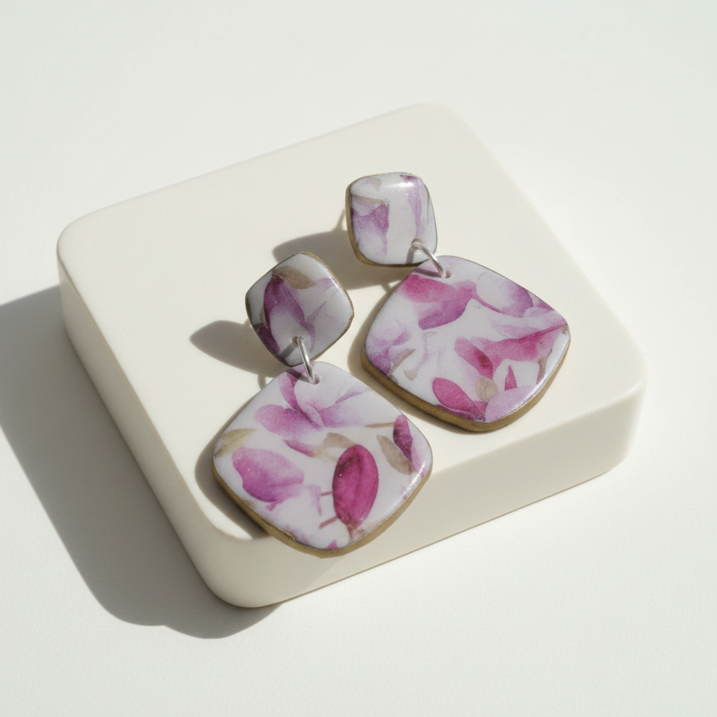 Purple Drop Earrings for Women with Floral Print | Limited Edition