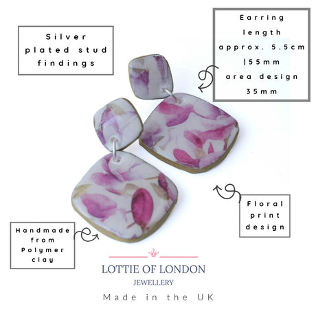 Purple Drop Earrings for Women with Floral Print | Limited Edition