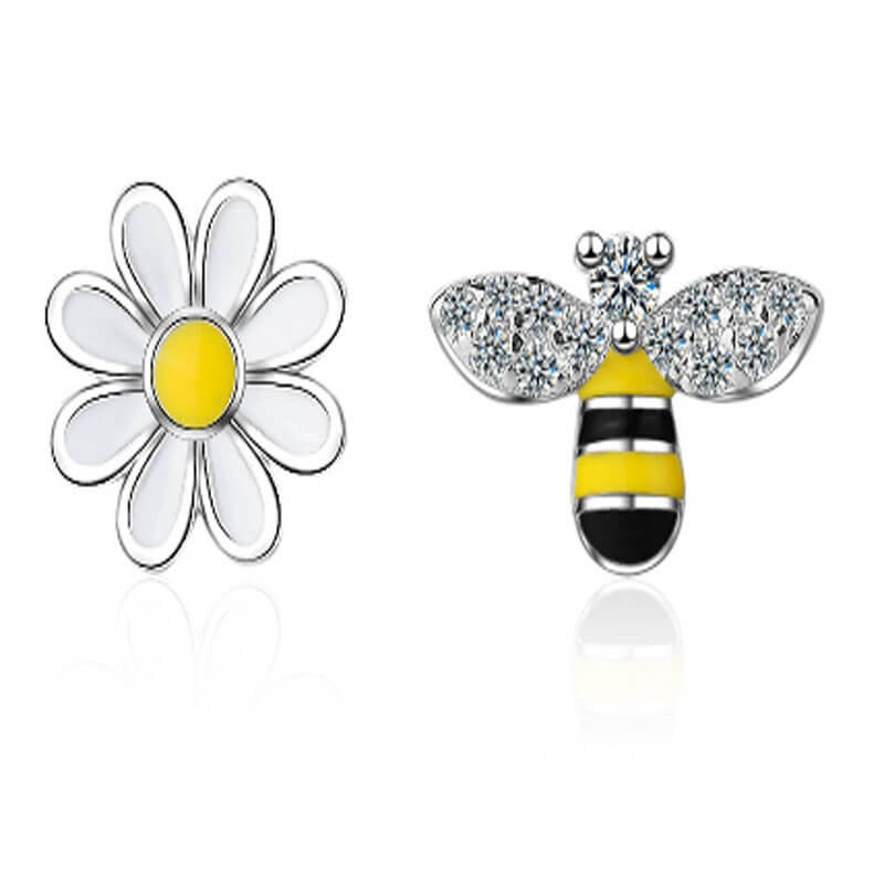 bee and flower stud earrings, jewellery at lottie of london, 