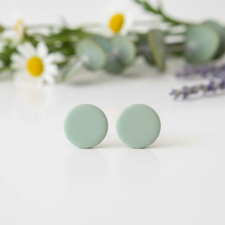 Sage Green Stud Earrings for Women | Minimalist Clay Jewellery