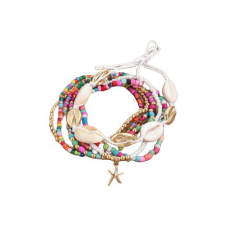 multi coloured seashell bracelet stack - lottie of london jewellery uk