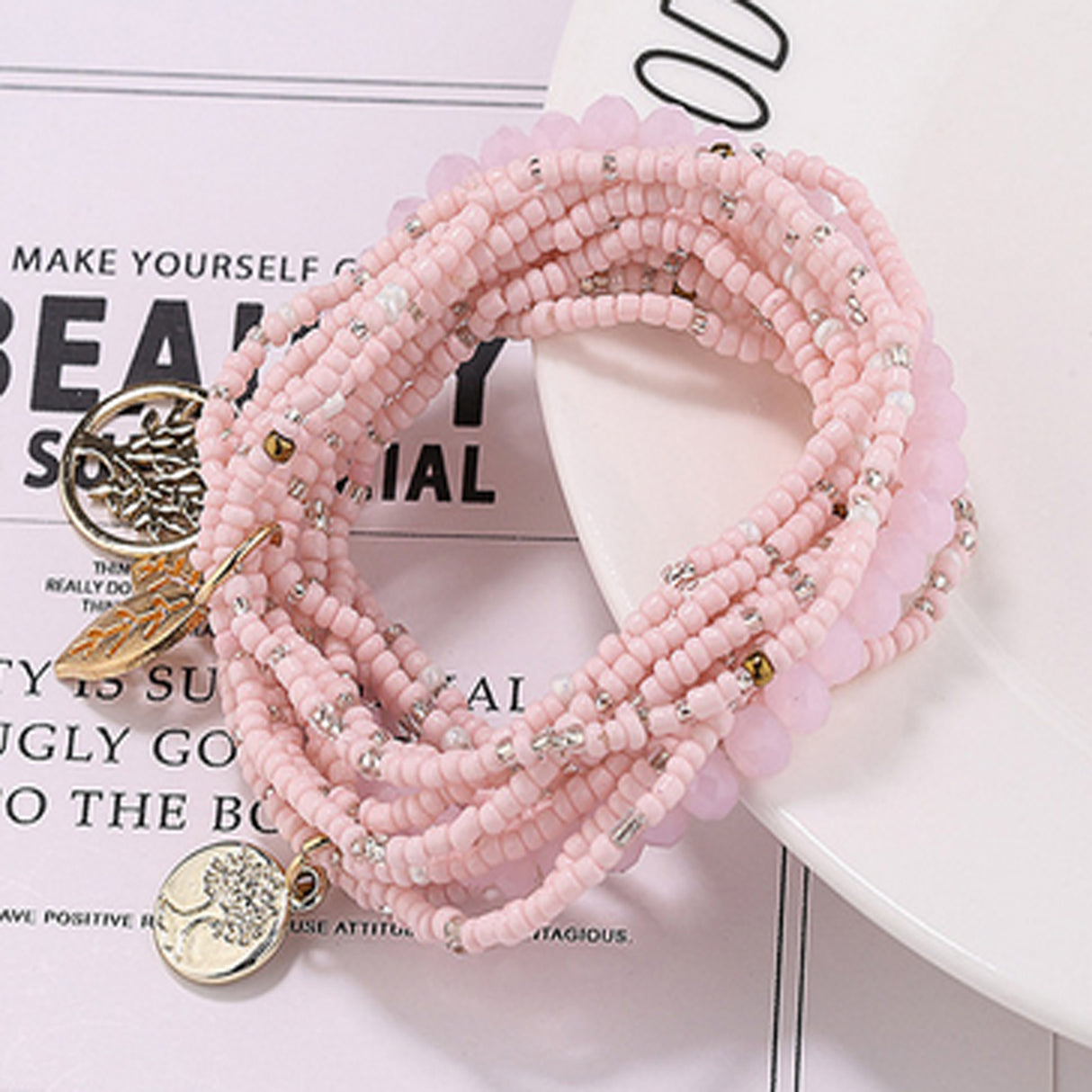 Pale Pink Boho Stacking Bracelet | Multi Strand Bracelet