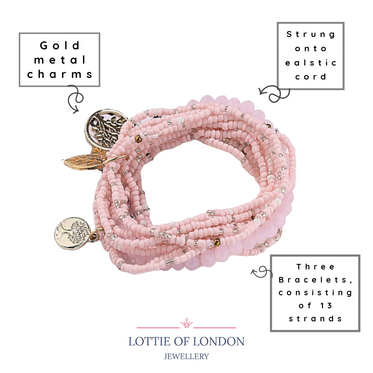 Pale Pink Boho Stacking Bracelet | Multi Strand Bracelet