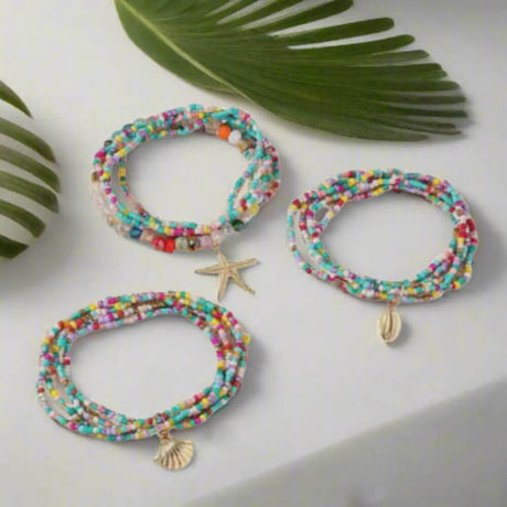 multi coloured seashell stacking bracelet - lottie of london jewellery uk
