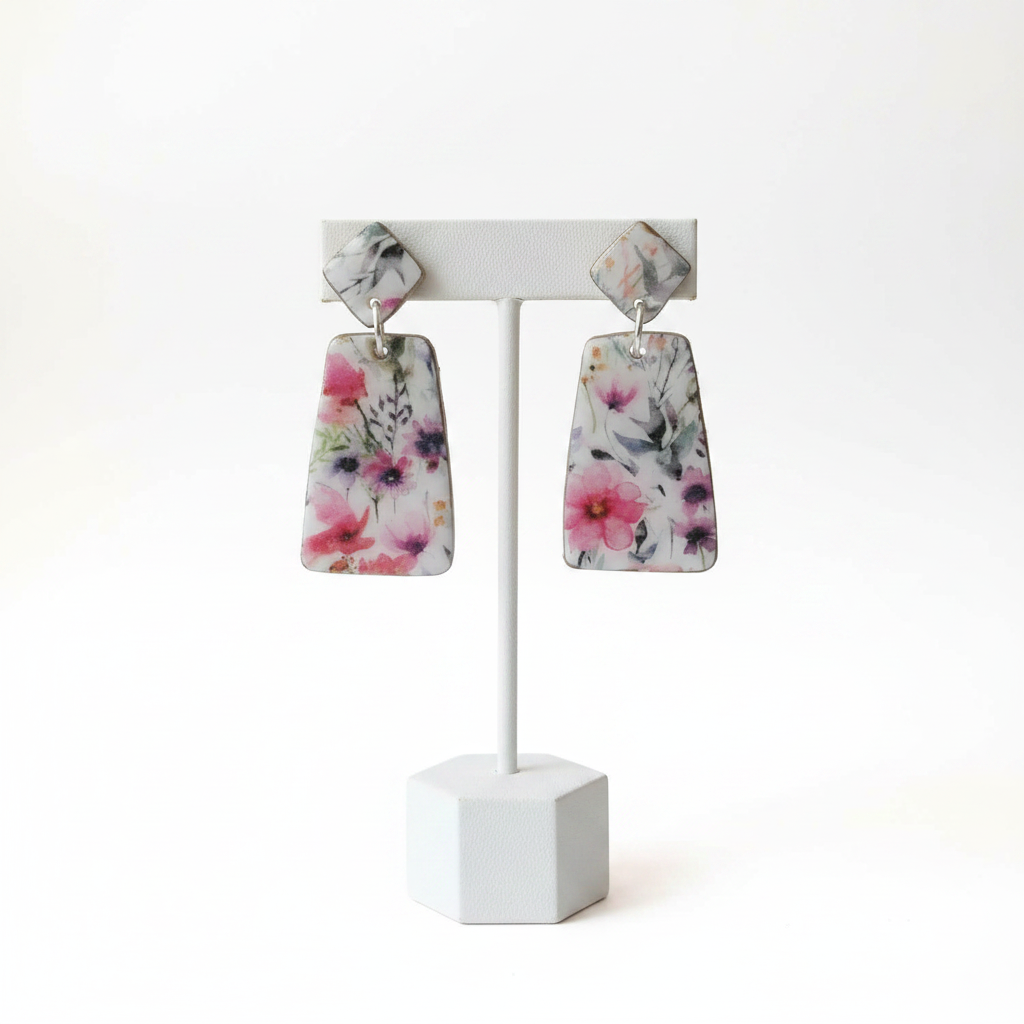 Geometric Drop Earrings for Women in Floral Print | Limited Edition