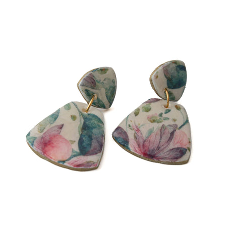 Geometric Drop Earrings for Women in Floral Print | Limited Edition