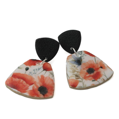 Poppy Drop Earrings for Women Floral Print | Limited Edition