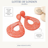 orange statement drop earrings infographics - handmade jewellery at lottie of london 