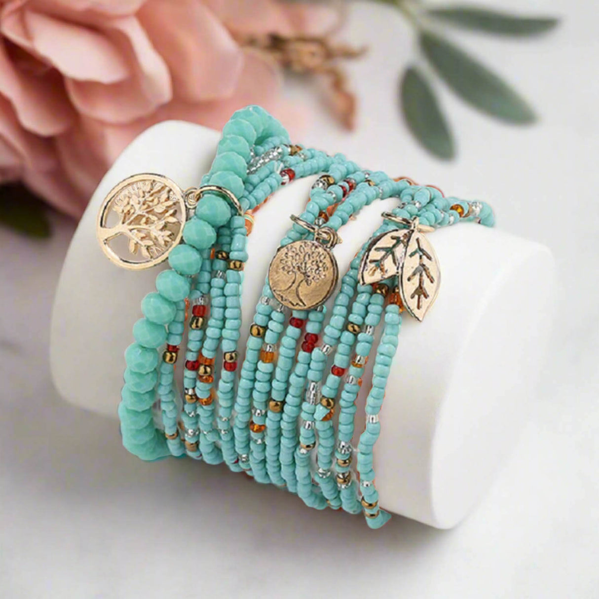 Turquoise Boho Stacking Bracelets | Multi Strand Bracelet