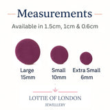 purple stud earring sizes - handmade at lottie of london jewellery