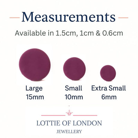 purple stud earring sizes - handmade at lottie of london jewellery