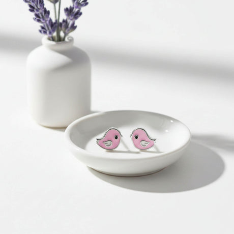 Tiny Bird Stud Earrings in Pink for Women