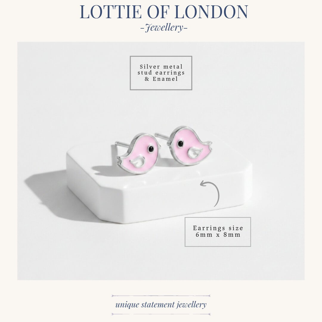 Tiny Bird Stud Earrings in Pink for Women