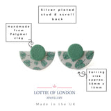 Art Deco Stud Earrings with Monstera Leaf Print