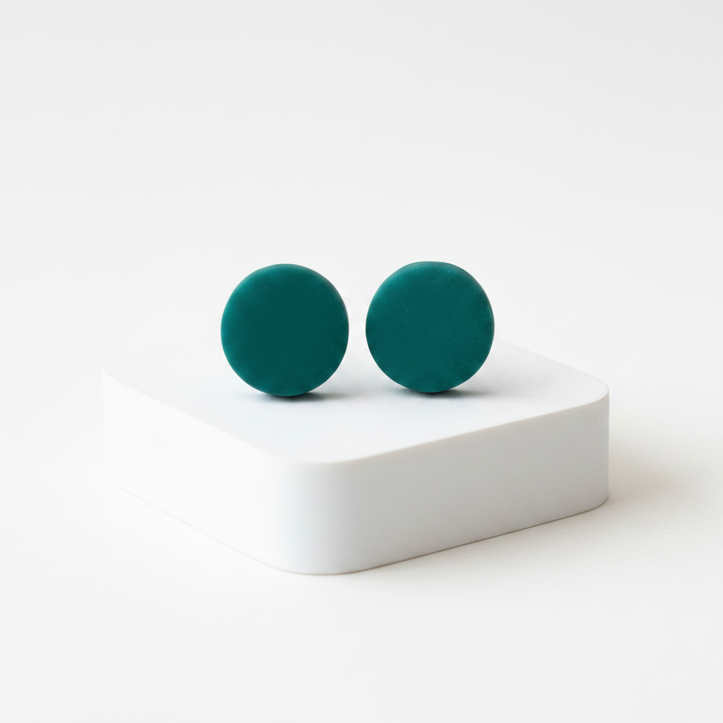 Teal Green Stud Earrings for Women | Minimalist Clay Jewellery