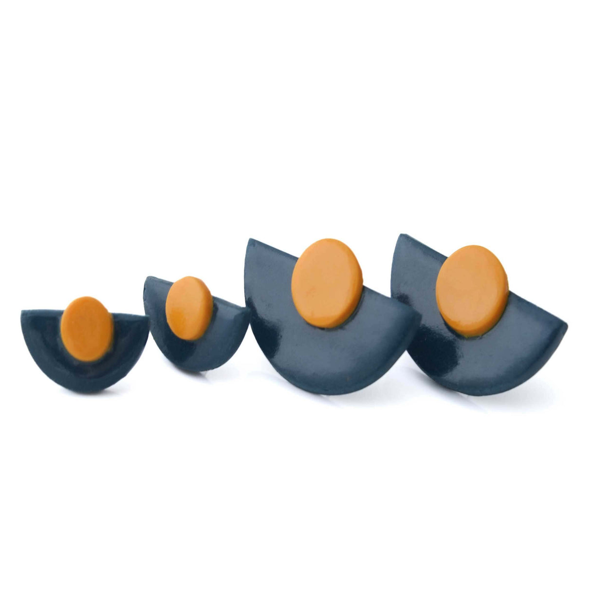Navy Blue Statement Stud Earrings in Art Deco Style