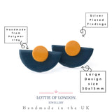 Navy Blue Statement Stud Earrings in Art Deco Style