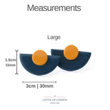 Navy Blue Statement Stud Earrings in Art Deco Style