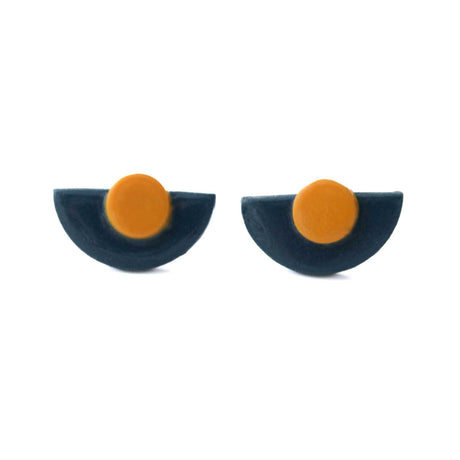 Navy Blue Statement Stud Earrings in Art Deco Style