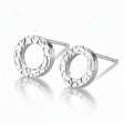 Silver circle stud earrings with hammered texture 