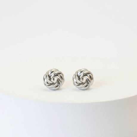Silver Knot Ball Stud Earrings for Women | Minimalist Jewellery
