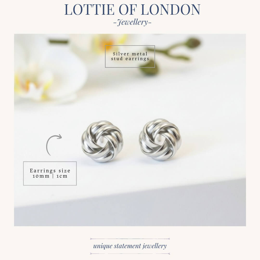 Silver Knot Ball Stud Earrings for Women | Minimalist Jewellery