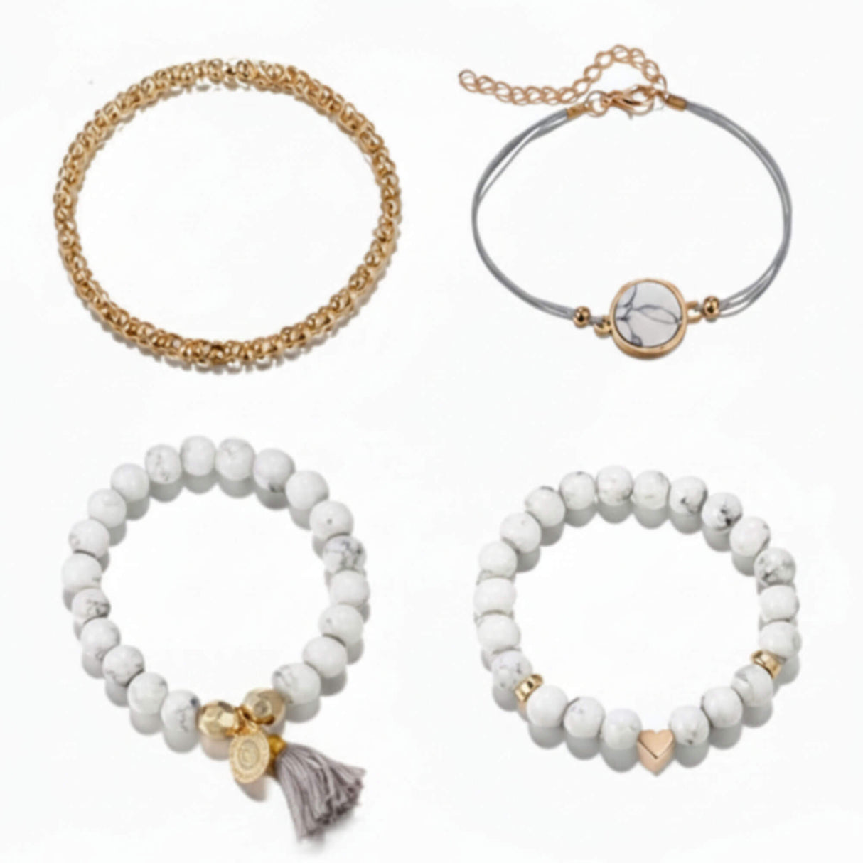 white and grey layered bracelet set at Lottie of London