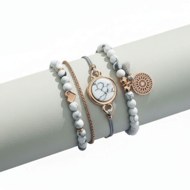 white and grey layered bracelet stack at Lottie of London