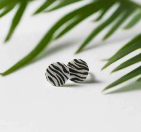 Zebra Print Stud Earrings for Women | Minimalist Clay Jewellery