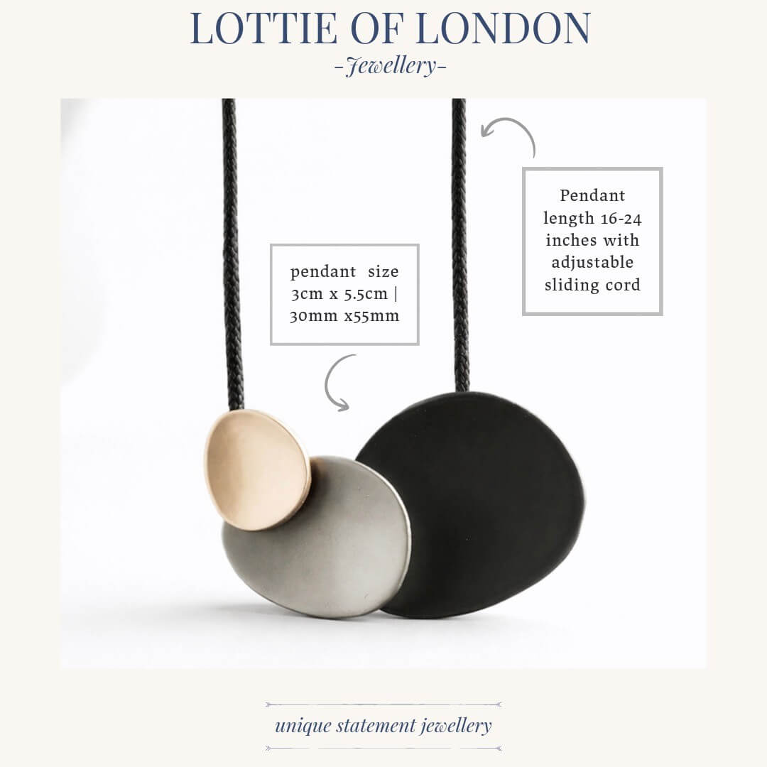 abstract pendant necklace, statement jewellery at Lotte of London, inforgraphics