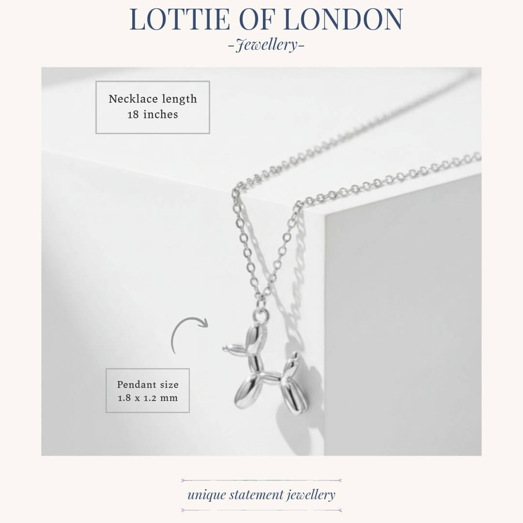 Balloon dog pendant necklace,  jewellery at Lotte of London, infographics