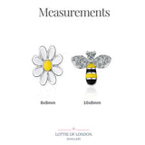 bee and flower stud earrings, jewellery at lottie of london, size guide